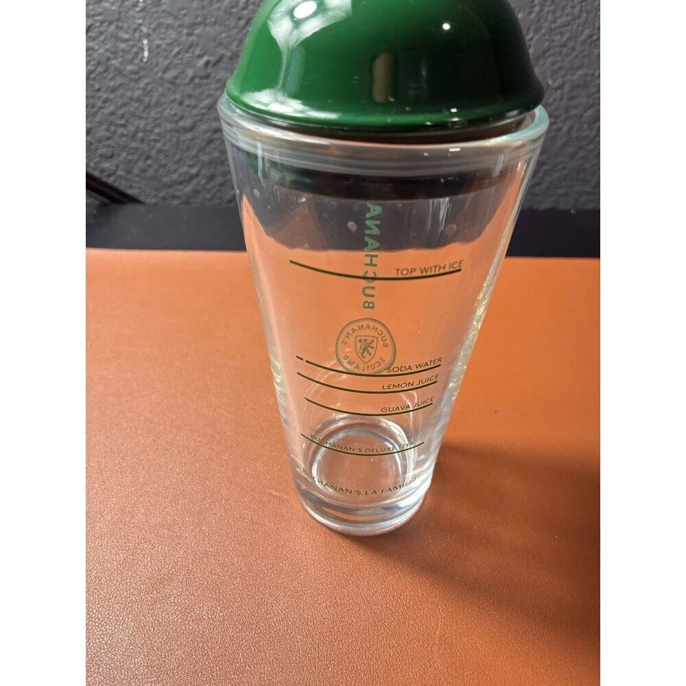 Buchanan's Scotch Whiskey Cocktail Shaker Glass with Green Lid